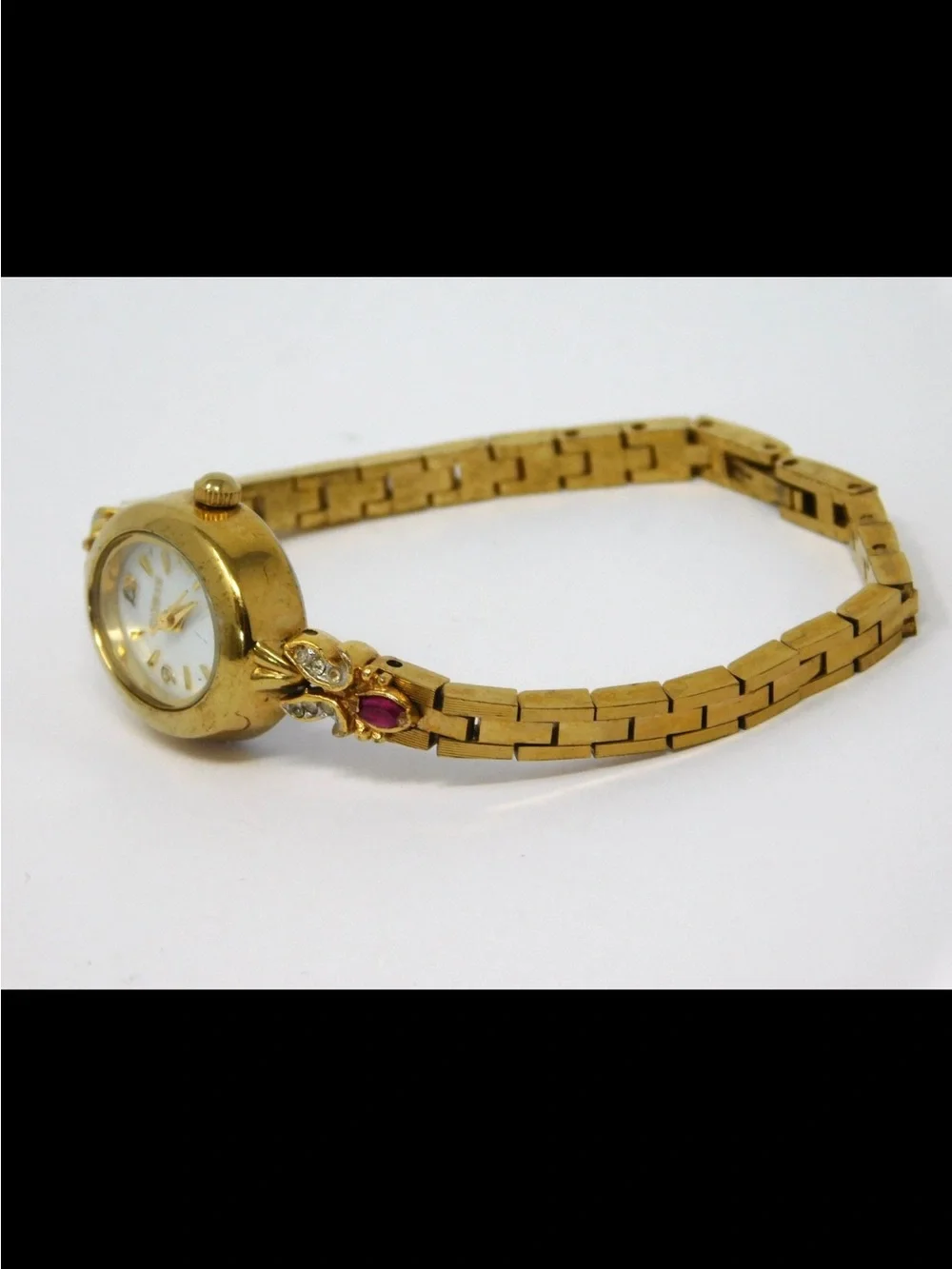 Elgin Women's Watch Ell02 White Dial Gold Ruby Red Accent Ladies Fancy Formal 6